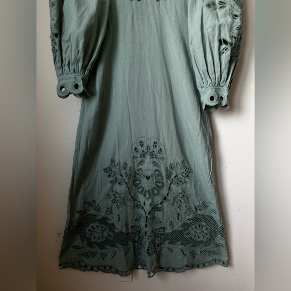 FARM RIO Elegant Green Embroidered MIDI Dress - Picture 6 of 12